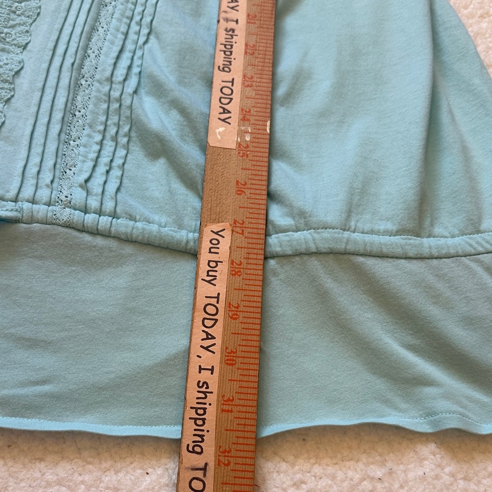 Vintage y2k Old Navy Aqua Blue Lace Detail Fitted Waist Blouse Top Women’s XL - Picture 7 of 7
